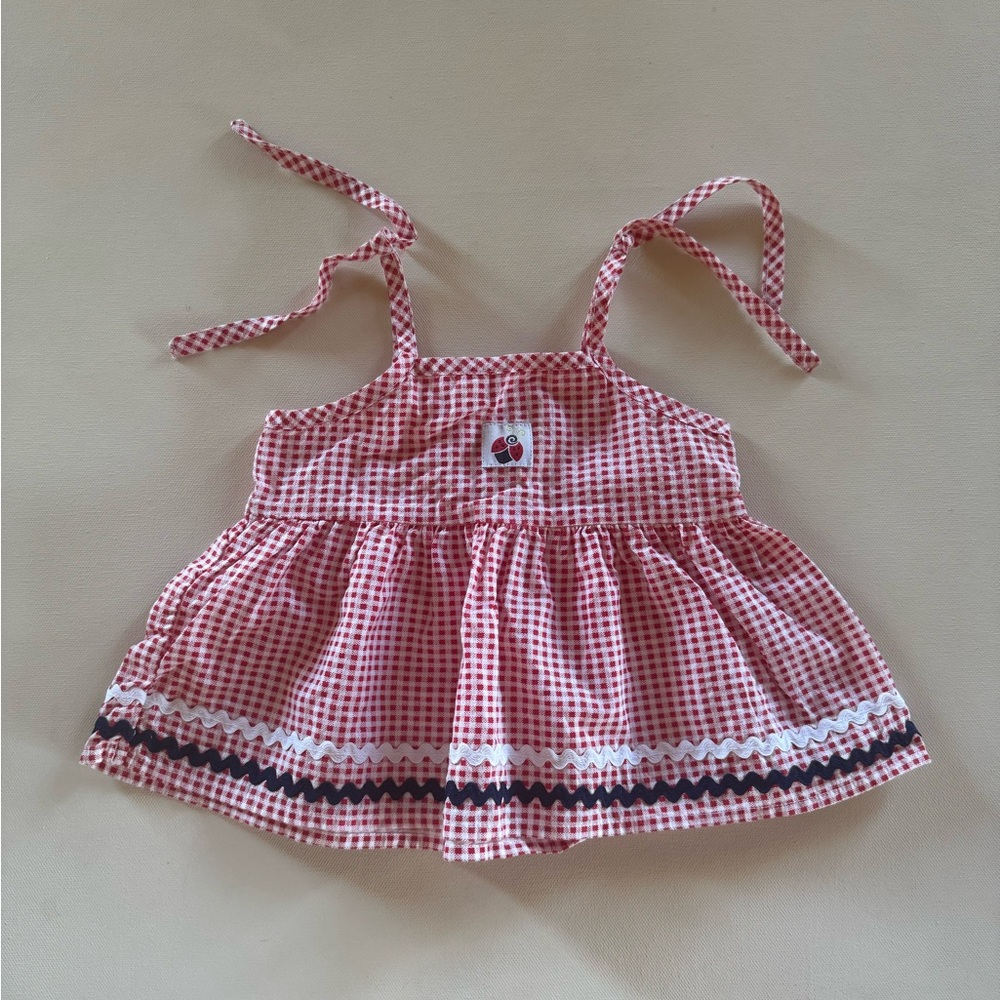 Baby girl red and white gingham ladybug top
